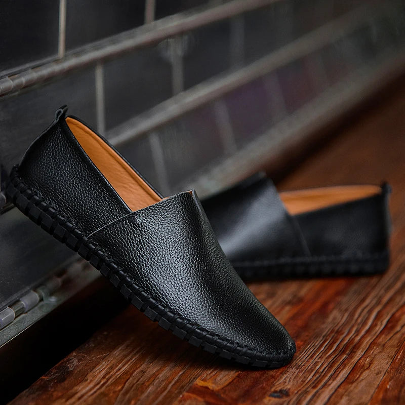Męskie mokasyny skórzane slip-on – eleganckie loafersy z naturalnej skóry, komfort i styl na co dzień