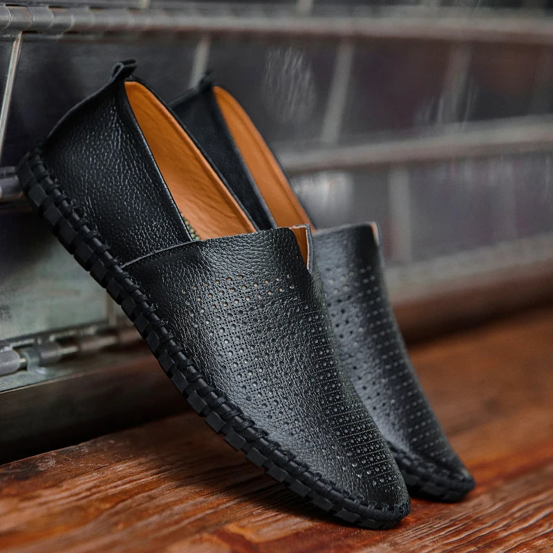 Męskie mokasyny skórzane slip-on – eleganckie loafersy z naturalnej skóry, komfort i styl na co dzień