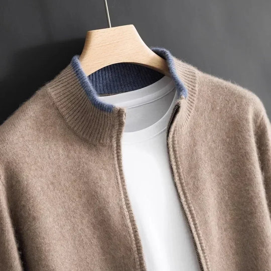 Męski kardigan kaszmirowy na zamek – elegancki sweter premium, ciepły i wygodny