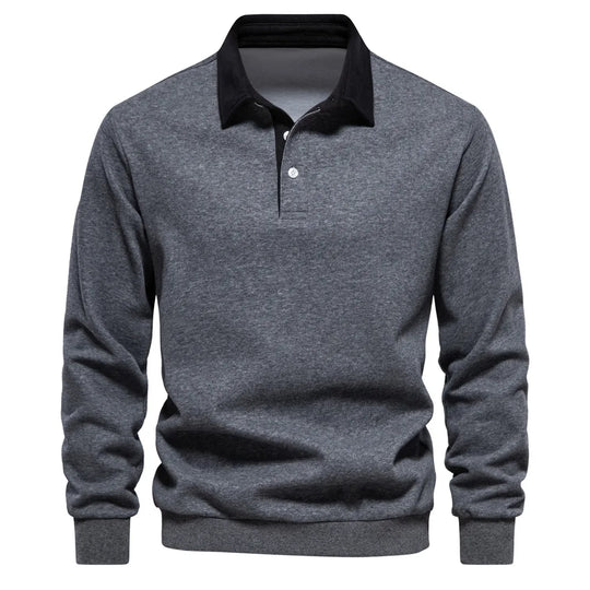Męska bluza polo z długim rękawem – elegancka bluza casual z kołnierzykiem