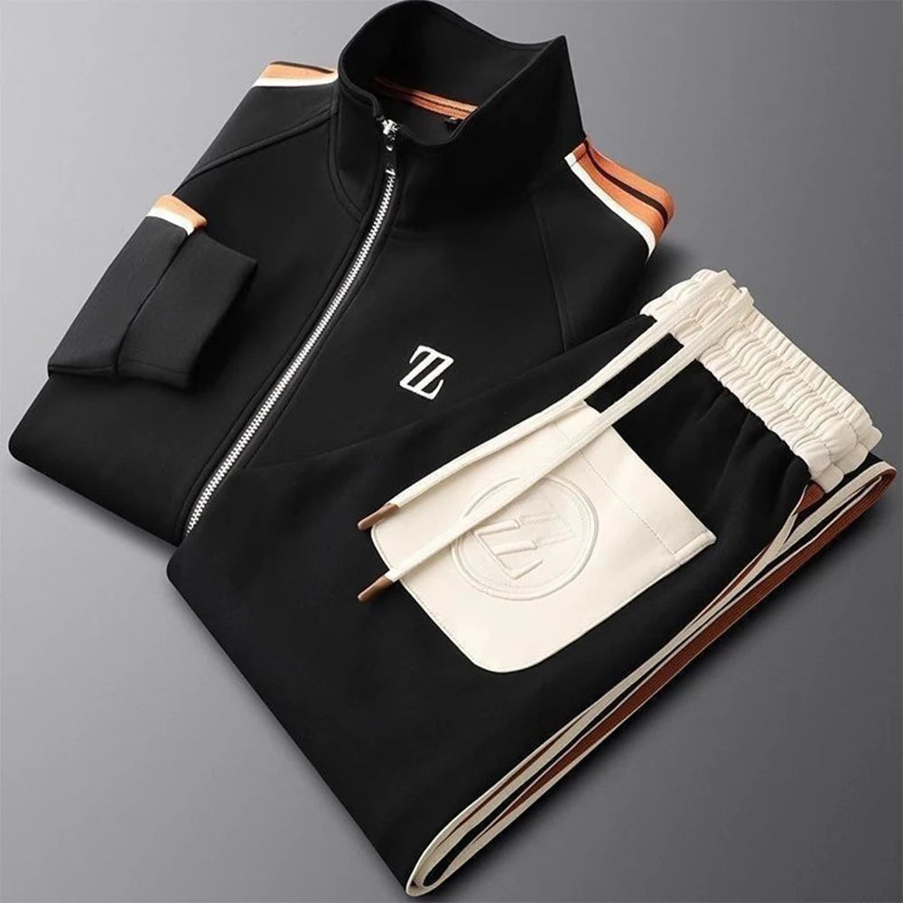 Męski komplet dresowy premium – bluza na zamek i spodnie, sportowy zestaw casual, wygodny i stylowy