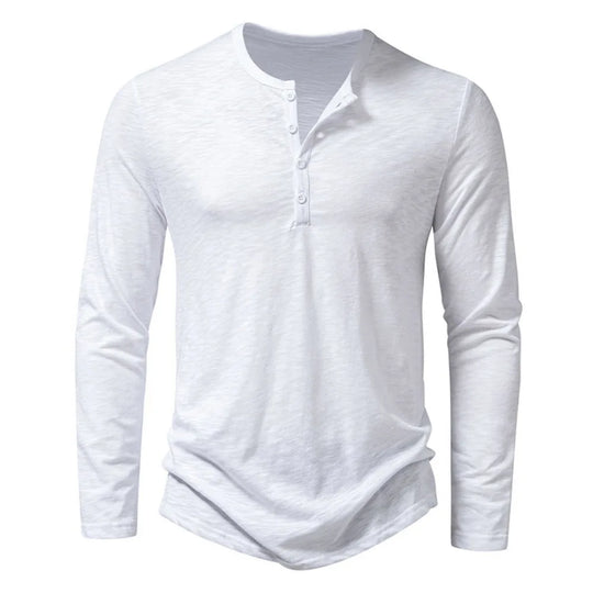 Męska koszulka longsleeve z guzikami – bawełniana, dopasowany krój, casual