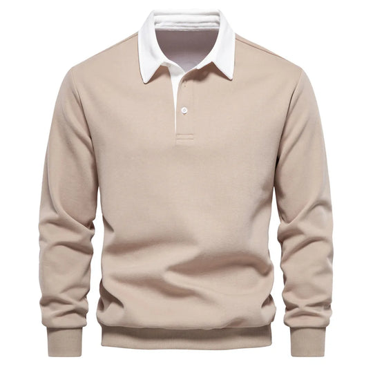 Męska bluza polo z długim rękawem – elegancka bluza casual z kołnierzykiem