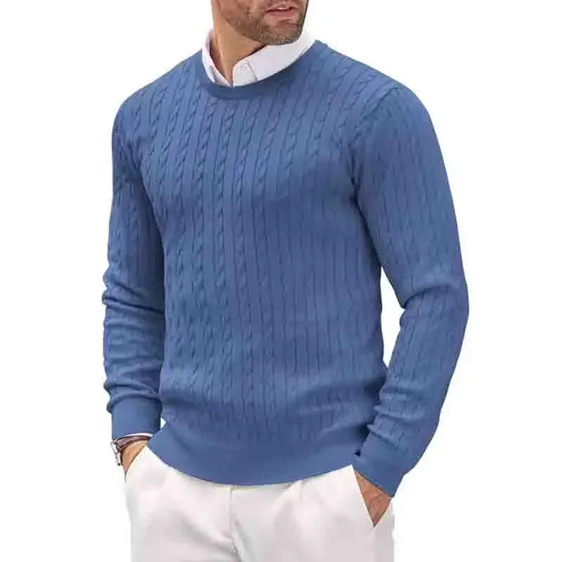 Męski sweter slim fit – elegancki sweter bawełniany, dopasowany krój, klasyczny styl