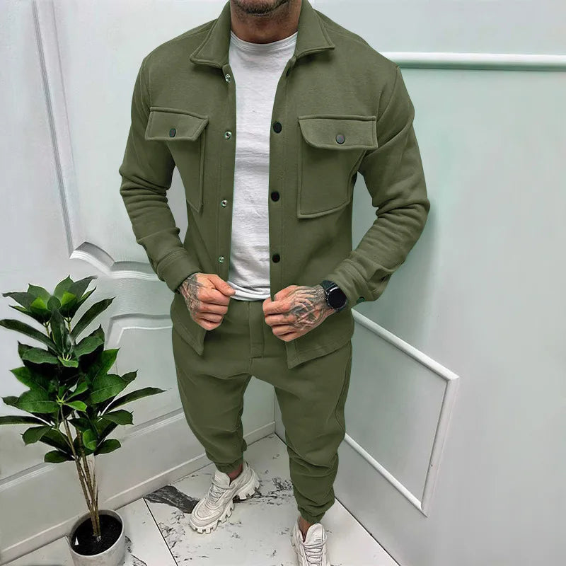 Męski komplet casual – bluza koszulowa i spodnie