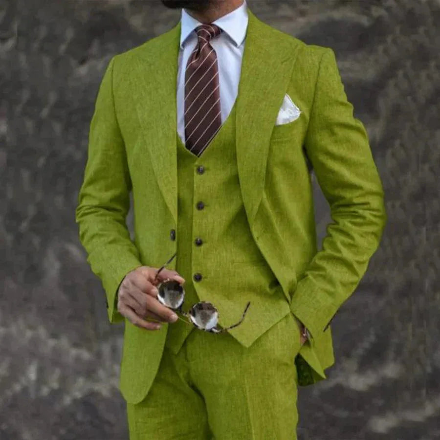 Męski garnitur 3-częściowy elegancki – marynarka, kamizelka, spodnie, slim fit