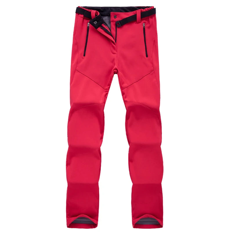 Damskie spodnie trekkingowe softshell ocieplane – wodoodporne spodnie outdoorowe z polarem i kieszeniami