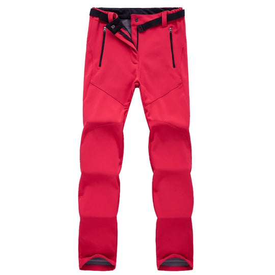 Damskie spodnie trekkingowe softshell ocieplane – wodoodporne spodnie outdoorowe z polarem i kieszeniami