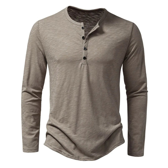 Męska koszulka longsleeve z guzikami – bawełniana, dopasowany krój, casual