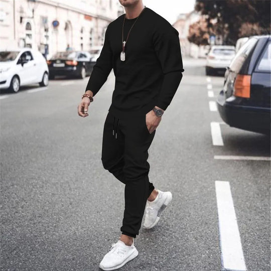 Męski komplet dresowy casual – bluza i spodnie z elastycznym pasem, styl miejski