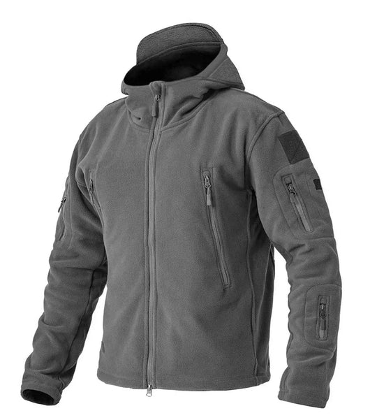 Męska bluza taktyczna polarowa z kapturem – ciepła kurtka outdoor na zamek