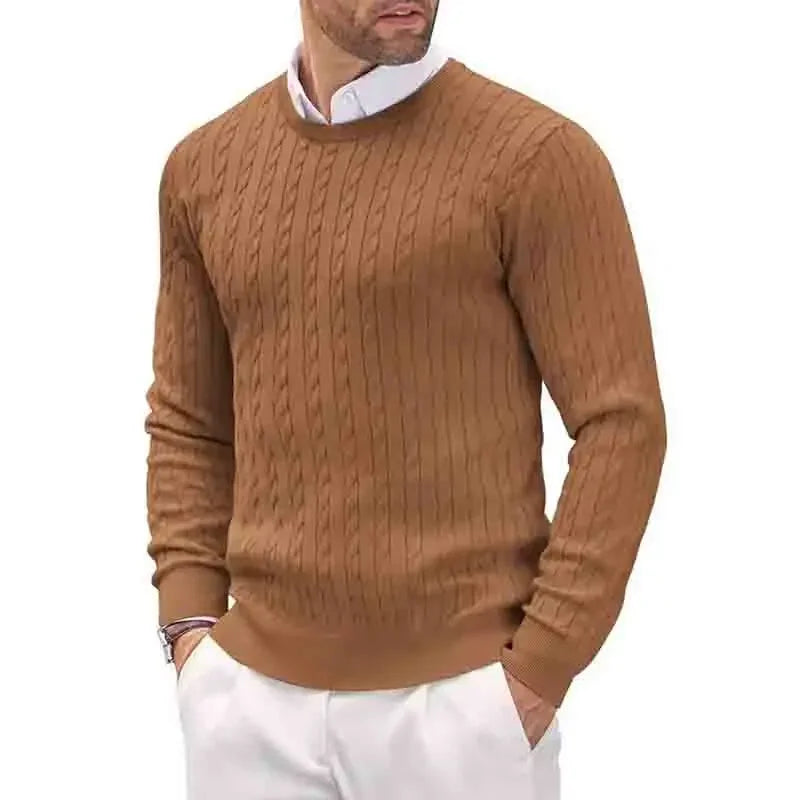 Męski sweter slim fit – elegancki sweter bawełniany, dopasowany krój, klasyczny styl