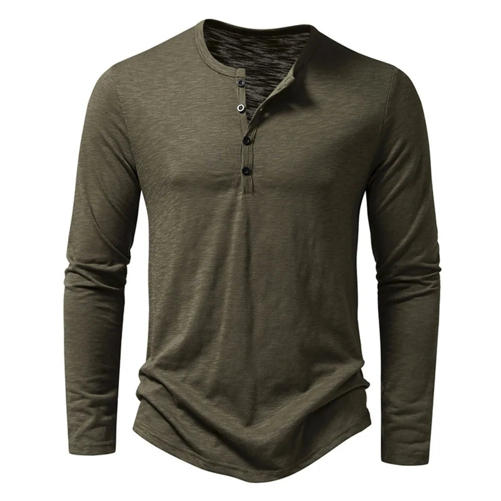 Męska koszulka longsleeve z guzikami – bawełniana, dopasowany krój, casual