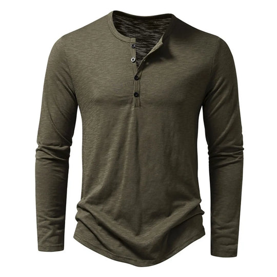 Męska koszulka longsleeve z guzikami – bawełniana, dopasowany krój, casual