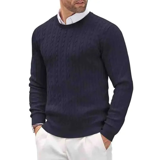 Męski sweter slim fit – elegancki sweter bawełniany, dopasowany krój, klasyczny styl