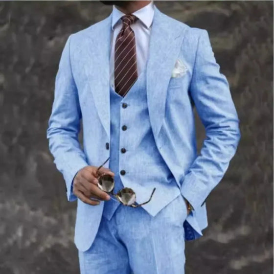 Męski garnitur 3-częściowy elegancki – marynarka, kamizelka, spodnie, slim fit