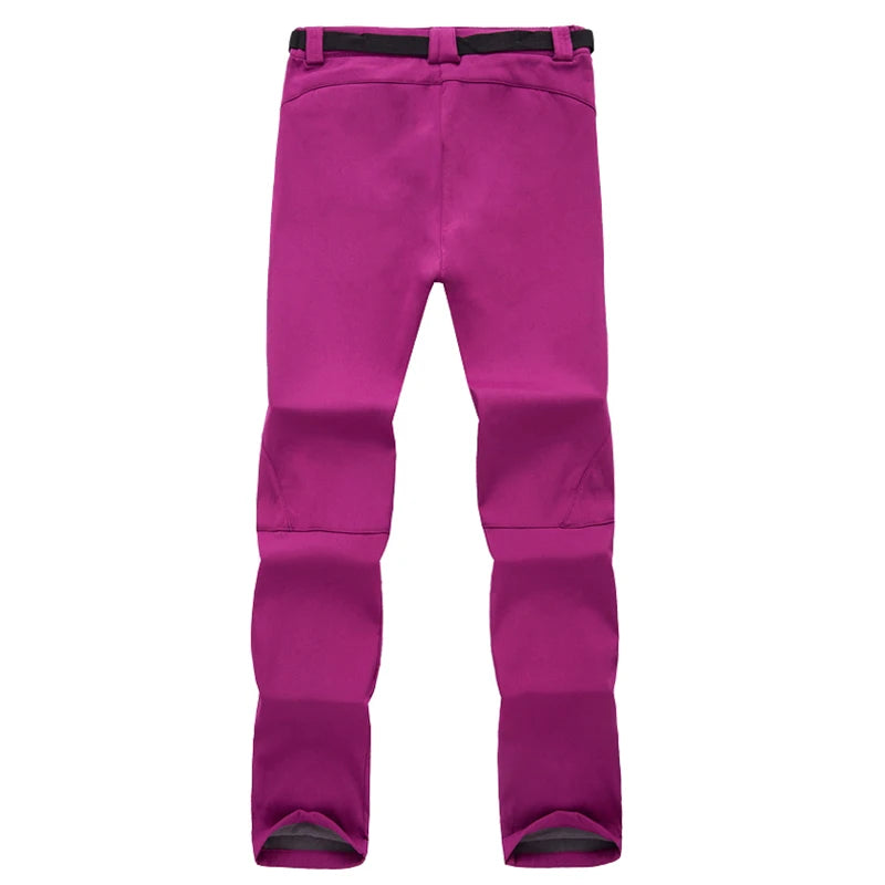 Damskie spodnie trekkingowe softshell ocieplane – wodoodporne spodnie outdoorowe z polarem i kieszeniami