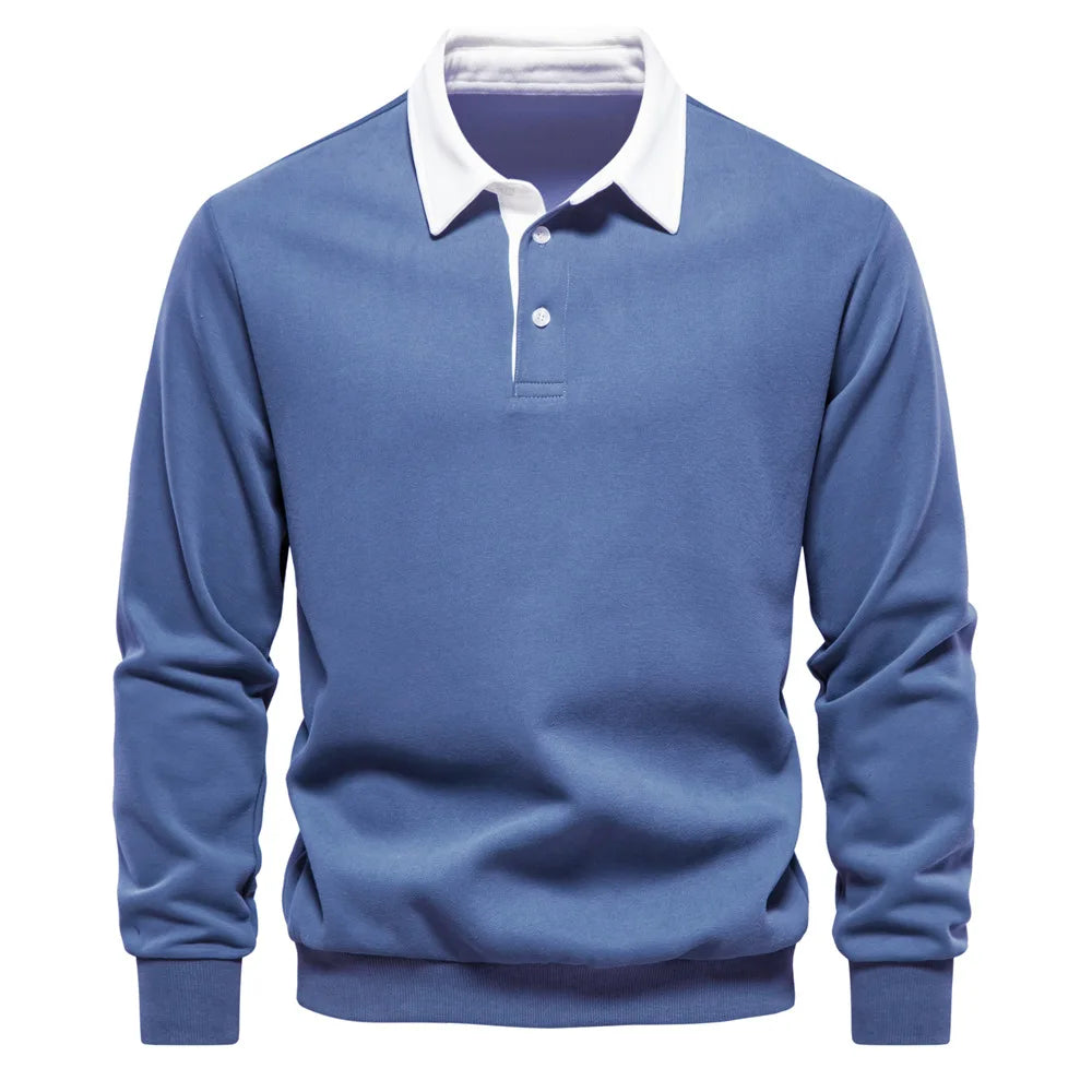 Męska bluza polo z długim rękawem – elegancka bluza casual z kołnierzykiem