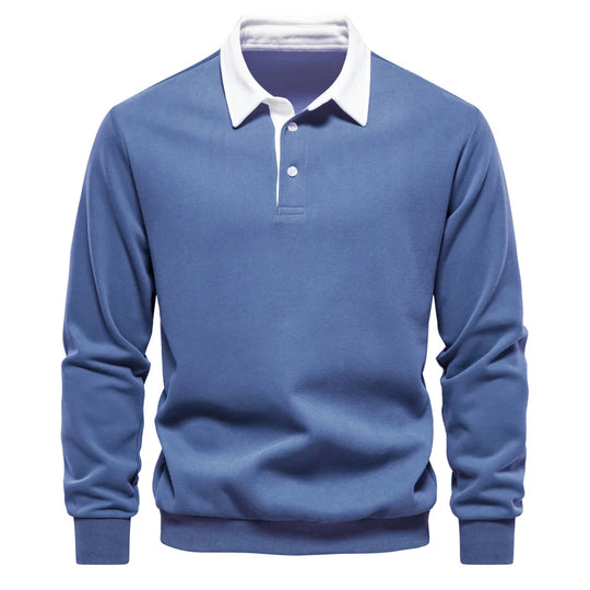 Męska bluza polo z długim rękawem – elegancka bluza casual z kołnierzykiem