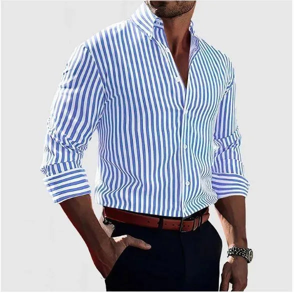Męska koszula w paski slim fit – elegancka koszula casual z długim rękawem