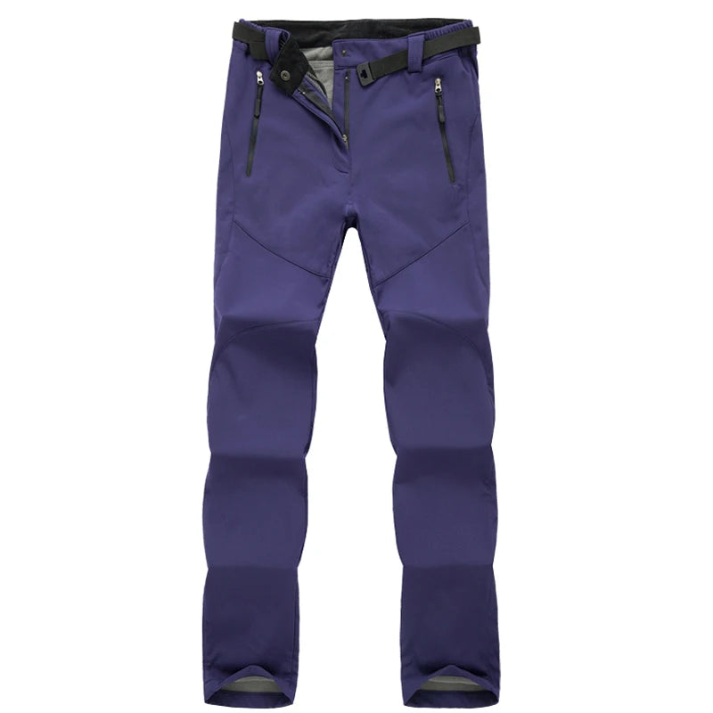 Damskie spodnie trekkingowe softshell ocieplane – wodoodporne spodnie outdoorowe z polarem i kieszeniami
