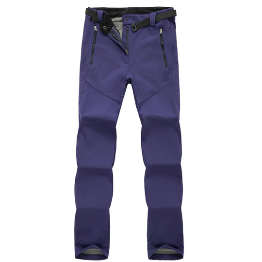 Damskie spodnie trekkingowe softshell ocieplane – wodoodporne spodnie outdoorowe z polarem i kieszeniami