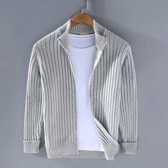 Męski sweter prążkowany z zamkiem – elegancki golf casualowy