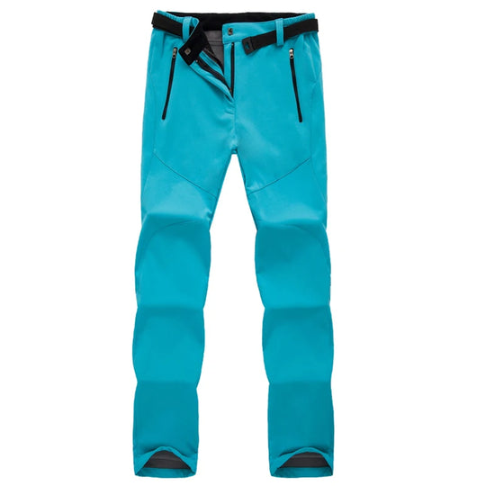 Damskie spodnie trekkingowe softshell ocieplane – wodoodporne spodnie outdoorowe z polarem i kieszeniami