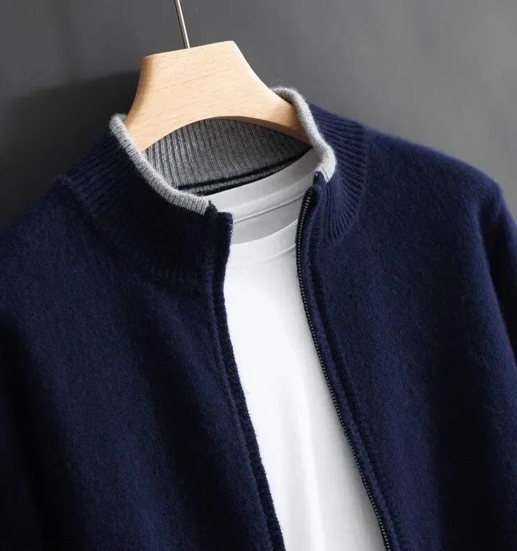 Męski kardigan kaszmirowy na zamek – elegancki sweter premium, ciepły i wygodny