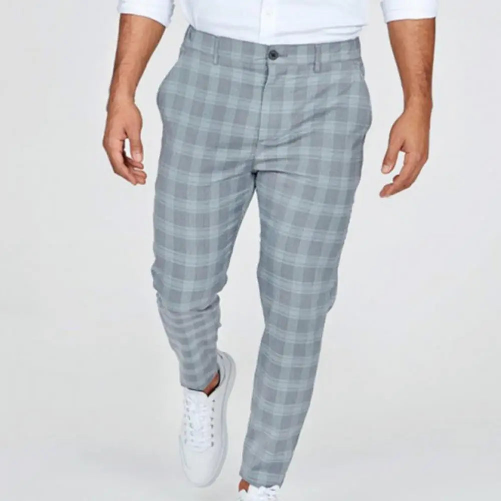 Męskie spodnie chinos slim fit – eleganckie spodnie w kratę, casualowe z bawełny