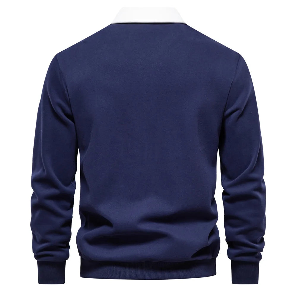 Męska bluza polo z długim rękawem – elegancka bluza casual z kołnierzykiem