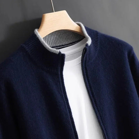 Męski kardigan kaszmirowy na zamek – elegancki sweter premium, ciepły i wygodny