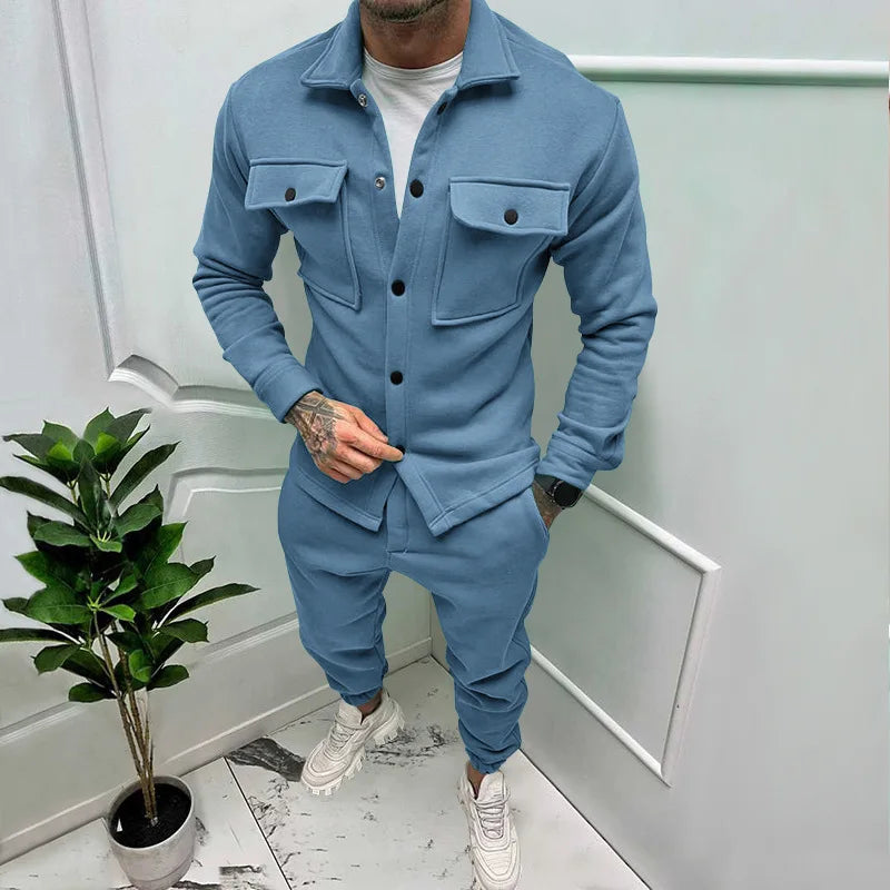 Męski komplet casual – bluza koszulowa i spodnie