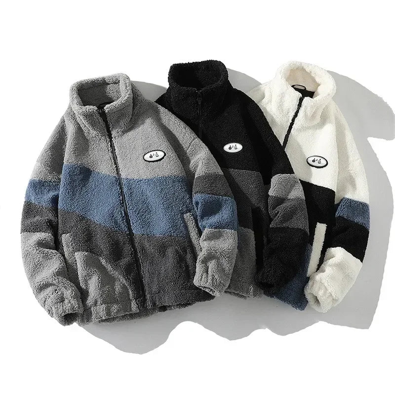 Męska bluza polarowa teddy ze stójką i zamkiem – ciepła kurtka casual na co dzień