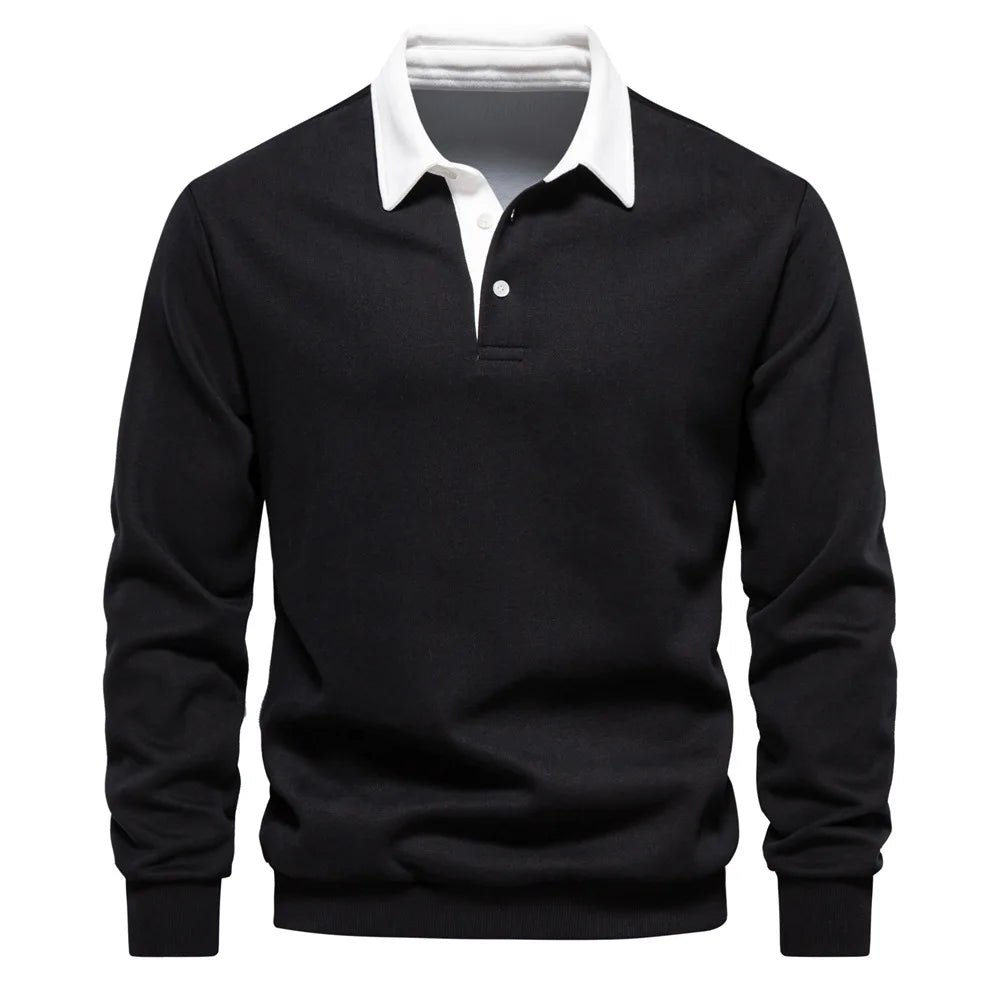 Męska bluza polo z długim rękawem – elegancka bluza casual z kołnierzykiem