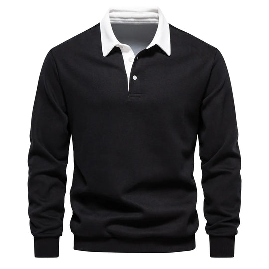 Męska bluza polo z długim rękawem – elegancka bluza casual z kołnierzykiem