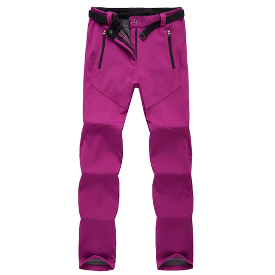 Damskie spodnie trekkingowe softshell ocieplane – wodoodporne spodnie outdoorowe z polarem i kieszeniami