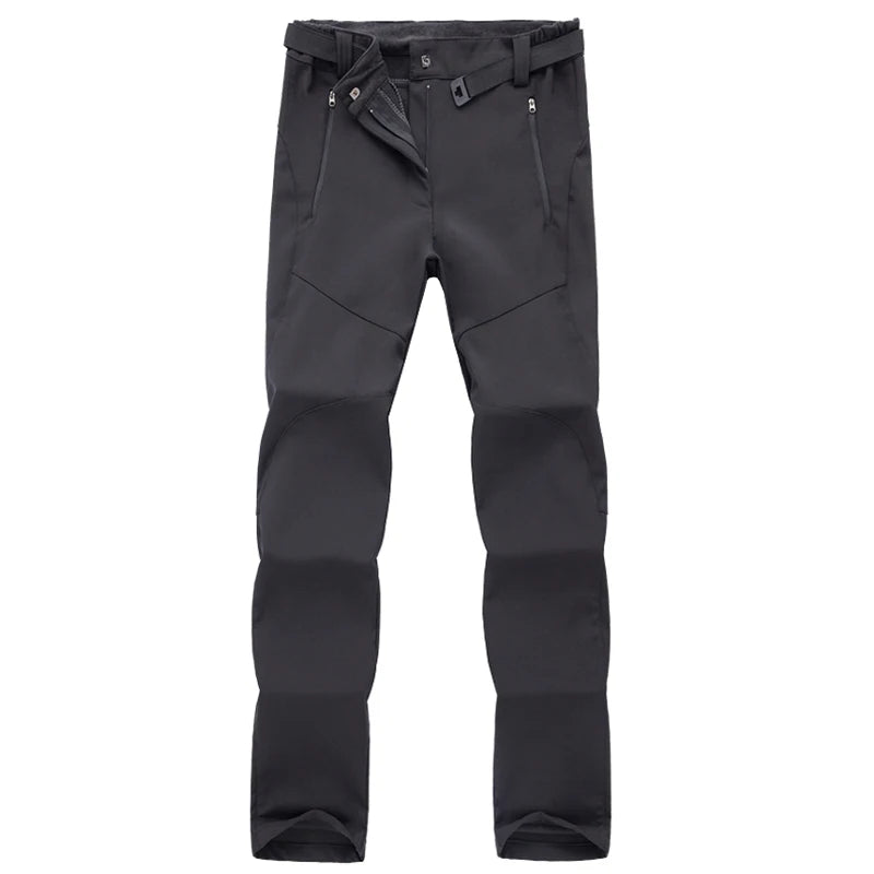 Damskie spodnie trekkingowe softshell ocieplane – wodoodporne spodnie outdoorowe z polarem i kieszeniami