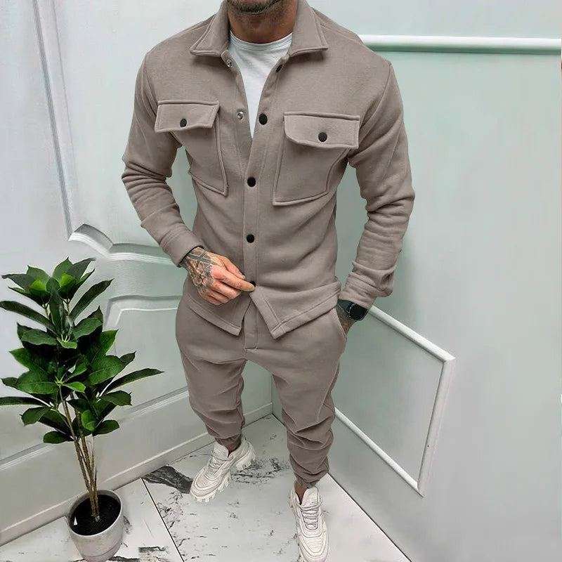 Męski komplet casual – bluza koszulowa i spodnie