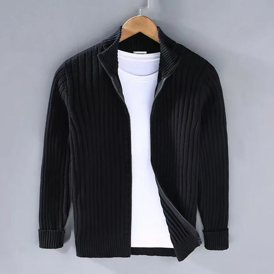Męski sweter prążkowany z zamkiem – elegancki golf casualowy