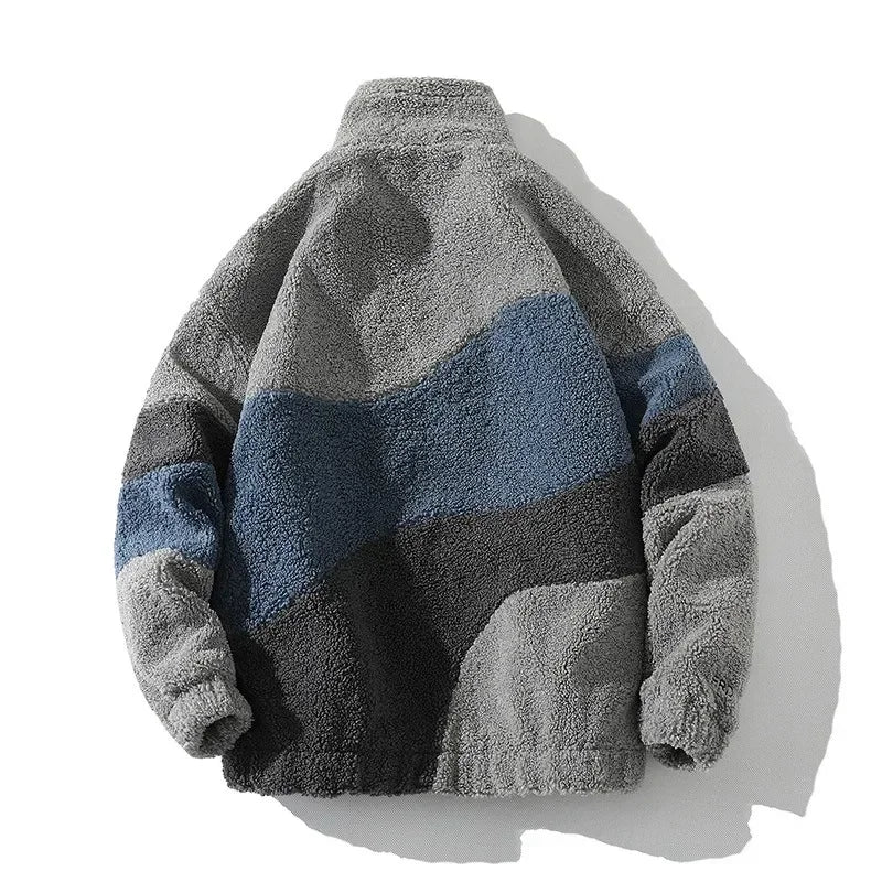 Męska bluza polarowa teddy ze stójką i zamkiem – ciepła kurtka casual na co dzień