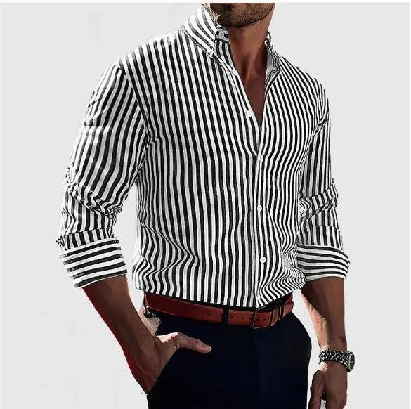 Męska koszula w paski slim fit – elegancka koszula casual z długim rękawem
