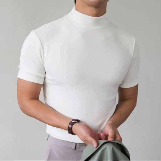 Męski T-shirt z półgolfem – dopasowana koszulka casual slim fit