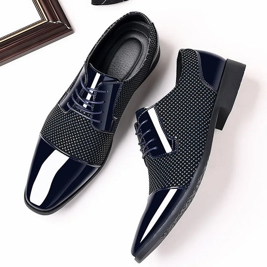 Eleganckie półbuty męskie wizytowe – stylowe buty do garnituru z nowoczesnym wzorem