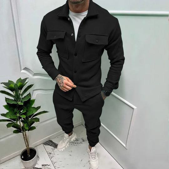 Męski komplet casual – bluza koszulowa i spodnie