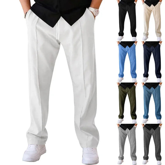 Męskie spodnie eleganckie casual – luźny krój, lekkie, oddychające, z elastycznym pasem