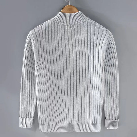 Męski sweter prążkowany z zamkiem – elegancki golf casualowy