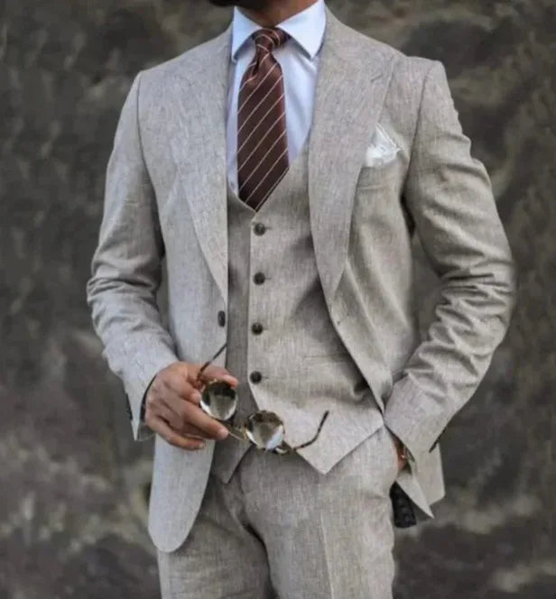 Męski garnitur 3-częściowy elegancki – marynarka, kamizelka, spodnie, slim fit