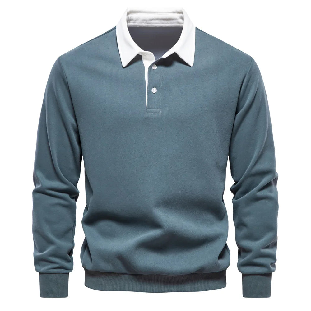 Męska bluza polo z długim rękawem – elegancka bluza casual z kołnierzykiem