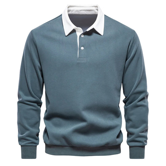 Męska bluza polo z długim rękawem – elegancka bluza casual z kołnierzykiem
